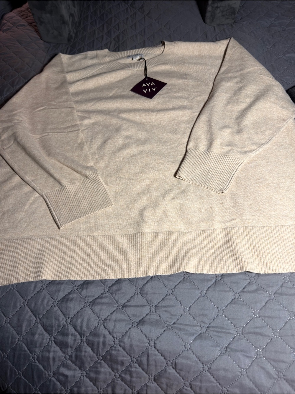 Ava & Viv Women's Scoop Neck Sweater in Light Beige